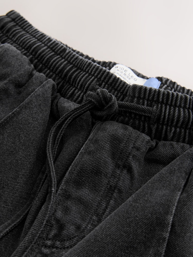 Washed Black Pintuck Wide Leg Denim Joggers - Image 7 of 7