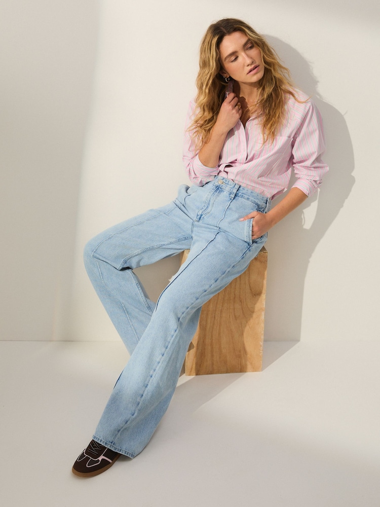 Bleach Seam Front Straight Leg 100% Cotton Jeans - Image 1 of 7 Bleach Seam Front Straight Leg 100% Cotton Jeans - Image 1 of 7