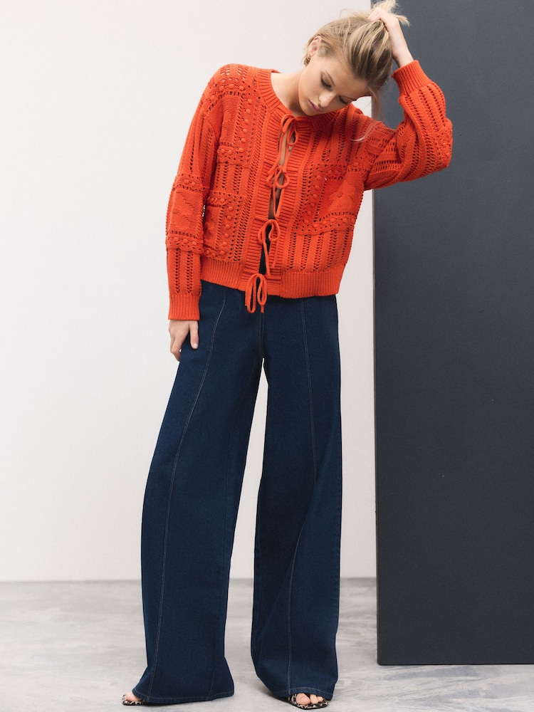 Jeans azul escuro - Calças de ganga Pintuck Wide Leg - Imagem 1 de 7