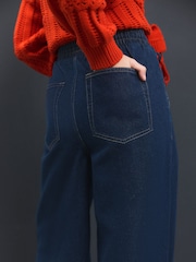 Jeans azul escuro - Calças de ganga Pintuck Wide Leg - Imagem 3 de 7