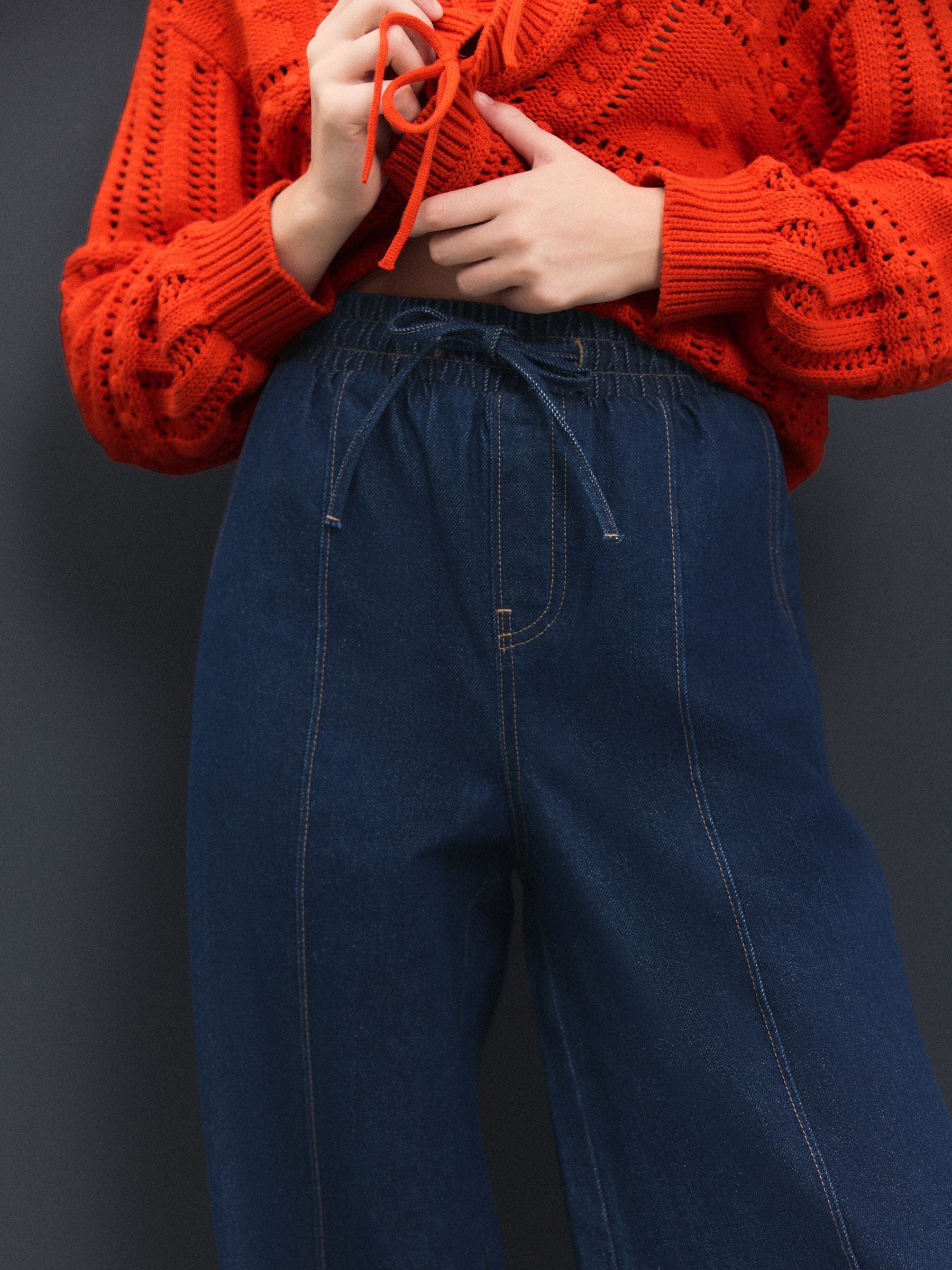 Buy Denim Dark Blue Pintuck Wide Leg Denim Joggers from Next USA