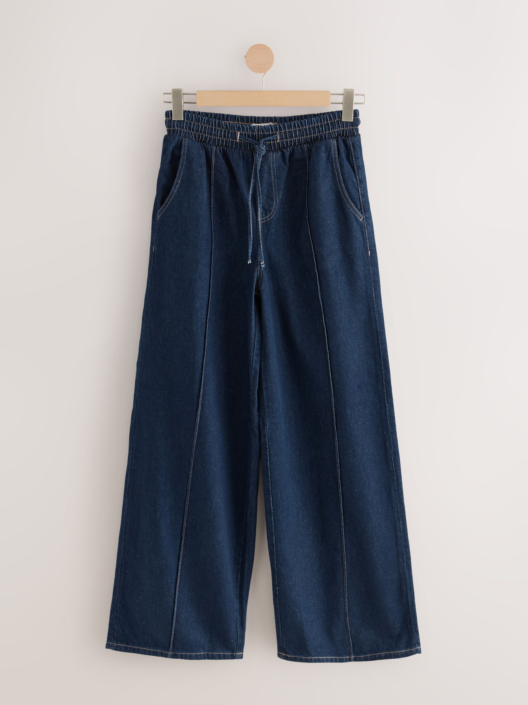 Buy Denim Dark Blue Pintuck Wide Leg Denim Joggers from Next USA