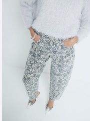 River Island Grey Seamed Snake Print Barrel 100% Cotton Jeans - Image 4 of 7