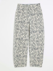 River Island Grey Seamed Snake Print Barrel 100% Cotton Jeans - Image 5 of 7