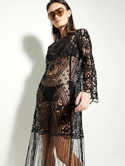 River Island Black Crochet 100% Cotton Tunic Dress - Image 3 of 6