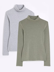 River Island 2 Pack Long Sleeve Roll Neck T-Shirts - Imagen 1 de 6