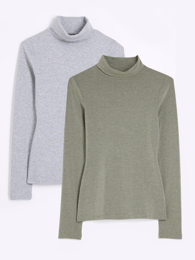 River Island 2 Pack Long Sleeve Roll Neck T-Shirts - Imagen 1 de 6
