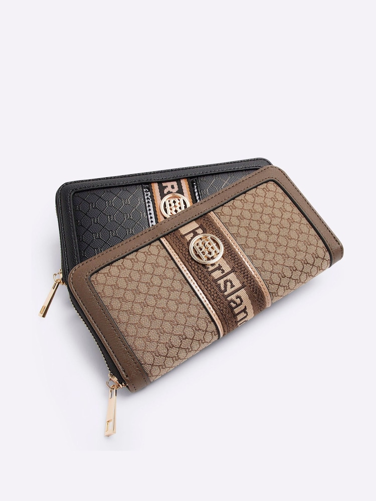 River Island Brown Monogram Stripe Purse - Image 5 of 5 River Island Brown Monogram Stripe Purse - Image 5 of 5