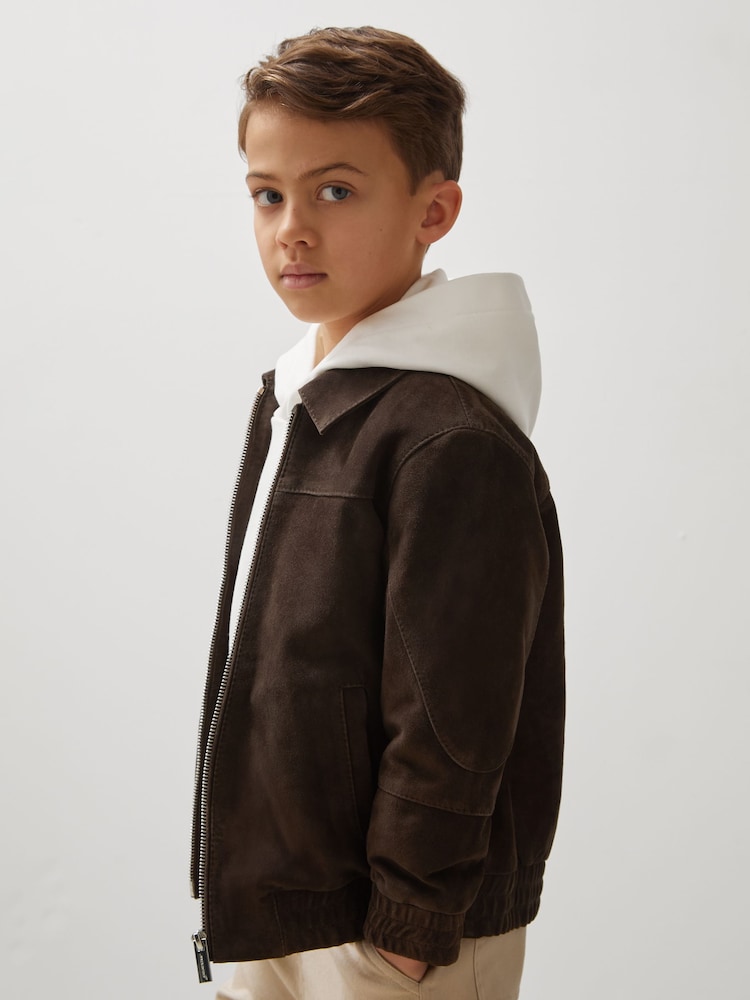Reiss Distressed Brown Rally 3-9 yrs Unisex Fit McLaren F1 Team Suede Bomber Jacket - Image 1 of 7