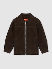 Reiss Distressed Brown Rally 3-9 yrs Unisex Fit McLaren F1 Team Suede Bomber Jacket - Image 2 of 7