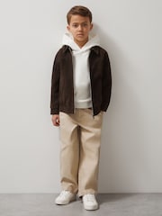 Reiss Distressed Brown Rally 3-9 yrs Unisex Fit McLaren F1 Team Suede Bomber Jacket - Image 4 of 7
