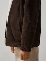 Reiss Distressed Brown Rally 3-9 yrs Unisex Fit McLaren F1 Team Suede Bomber Jacket - Image 6 of 7