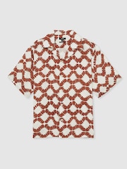 Reiss Off White/Rust Makarb Abstract Floral Print Cuban Shirt - Image 2 of 6