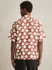 Reiss Off White/Rust Makarb Abstract Floral Print Cuban Shirt - Image 5 of 6