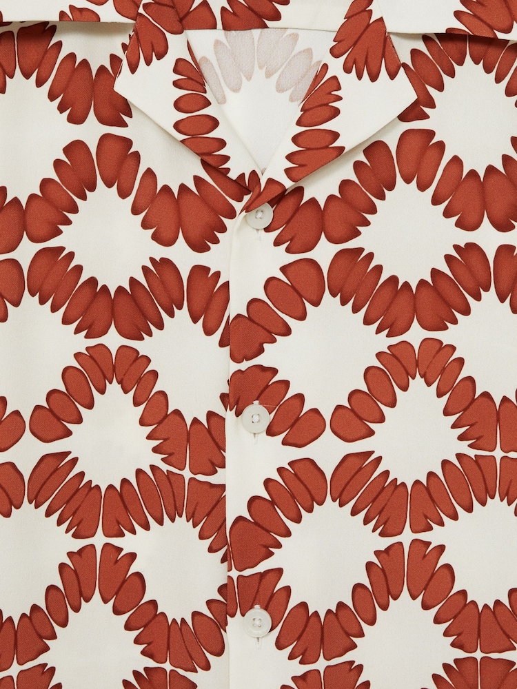 Reiss Off White/Rust Makarb Abstract Floral Print Cuban Shirt - Image 6 of 6