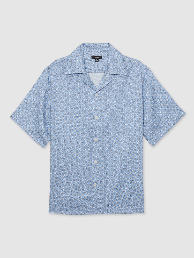 Reiss Soft Blue Barella Geometric Wave Print Cuban Shirt - Image 2 of 6