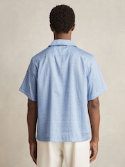 Reiss Soft Blue Barella Geometric Wave Print Cuban Shirt - Image 5 of 6