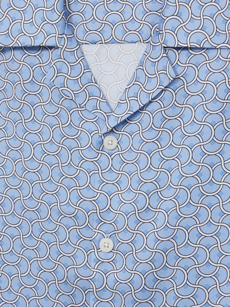 Reiss Soft Blue Barella Geometric Wave Print Cuban Shirt - Image 6 of 6