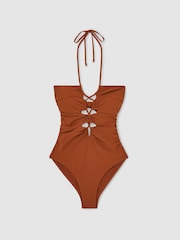 Reiss Tan Rosella Ruched Cut-Out Swimsuit - Image 2 of 6