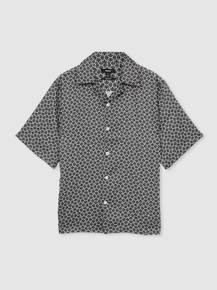 Reiss Black/White Barella Geometric Wave Print Cuban Shirt - Image 2 of 6