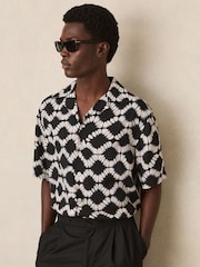 Reiss Black Multi Makarb Abstract Floral Print Cuban Shirt - Image 1 of 5