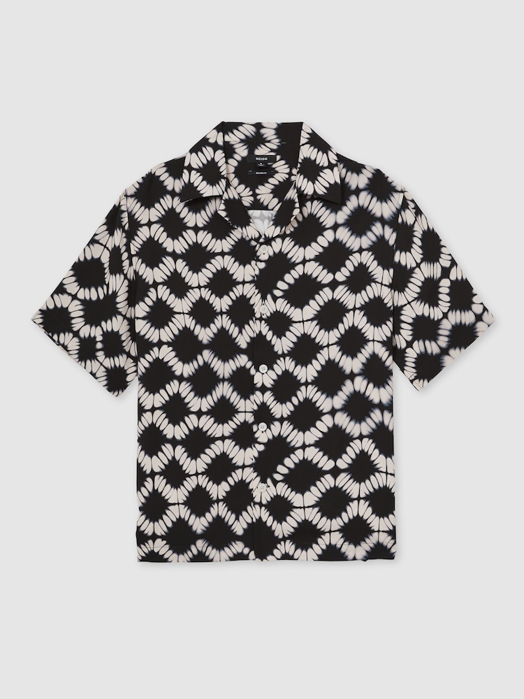Reiss Black Multi Makarb Abstract Floral Print Cuban Shirt - Image 2 of 5