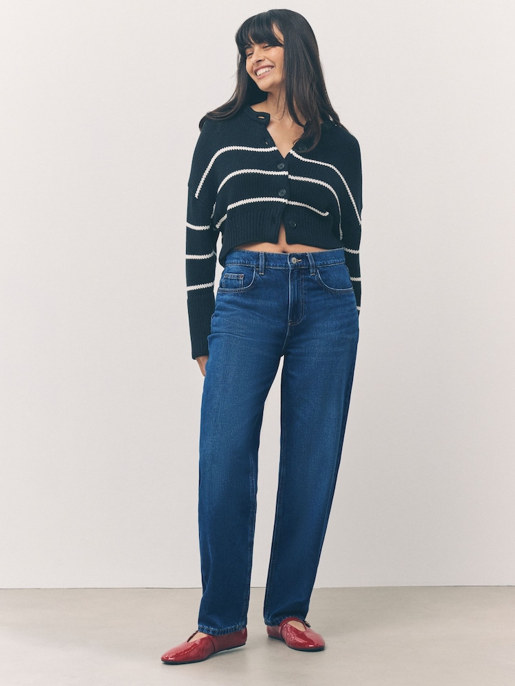Denim Dark Blue Barrel Leg Jeans - Image 1 of 8 Denim Dark Blue Barrel Leg Jeans - Image 1 of 8