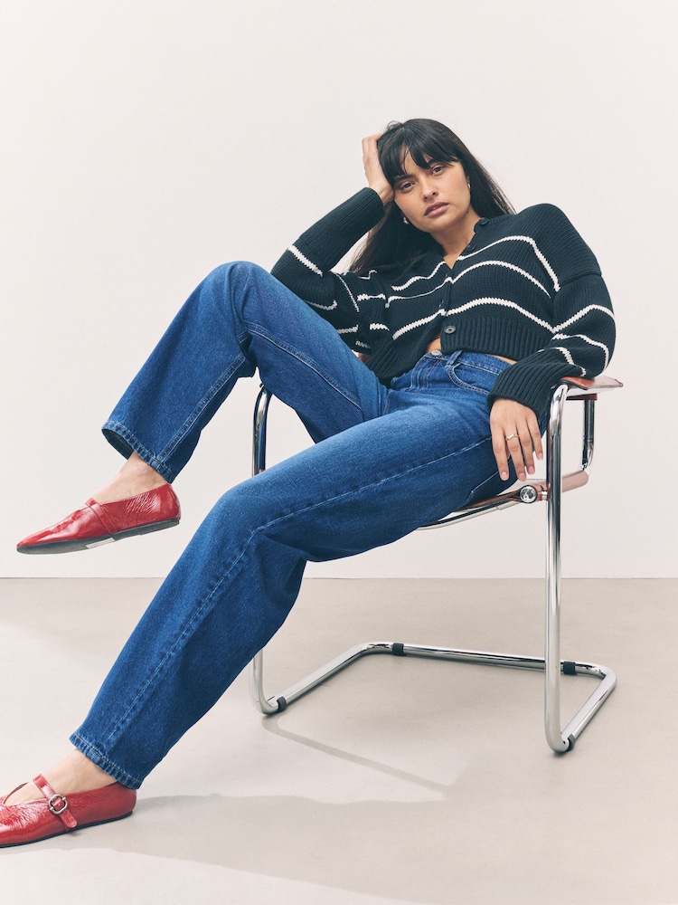 Denim Dark Blue Barrel Leg Jeans - Image 2 of 8 Denim Dark Blue Barrel Leg Jeans - Image 2 of 8