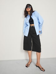 Washed Black Longline Jort Denim Shorts - Image 1 of 7