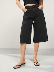 Washed Black Longline Jort Denim Shorts - Image 2 of 7