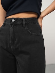 Washed Black Longline Jort Denim Shorts - Image 3 of 7