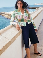 Denim Dark Rinse Longline Jort Denim Shorts - Image 1 of 7