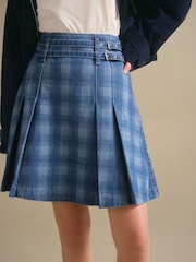 Blue Denim Belted Kilt Skirt - Image 3 of 7