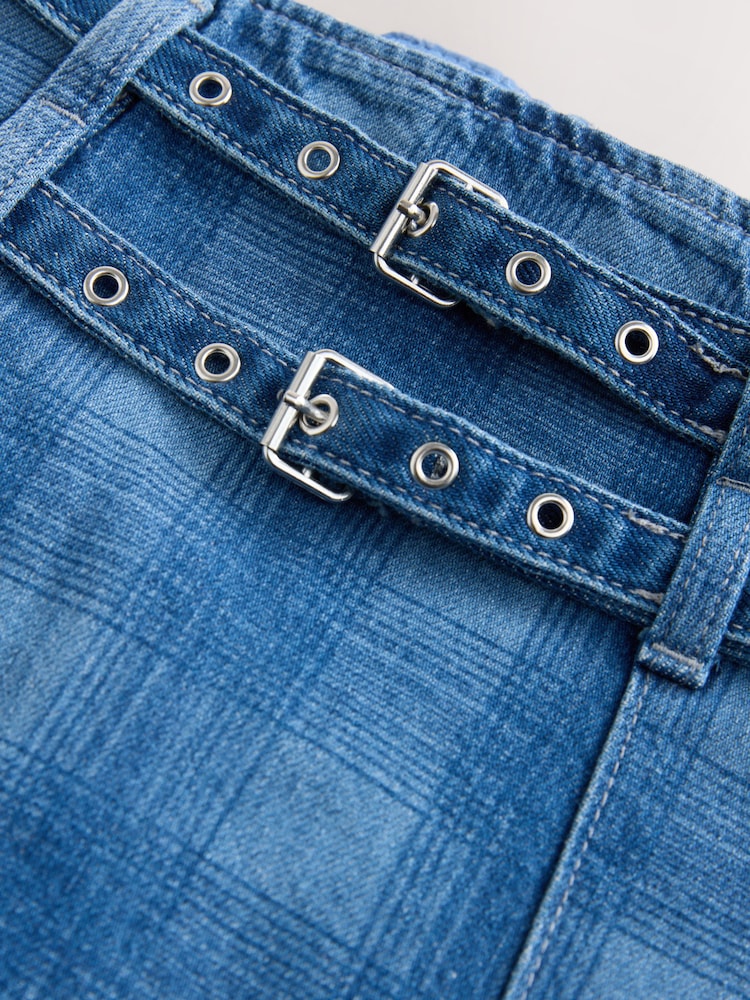 Blue Denim Belted Kilt Skirt - Image 5 of 7