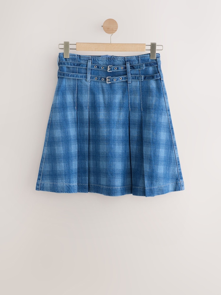 Blue Denim Belted Kilt Skirt - Image 7 of 7