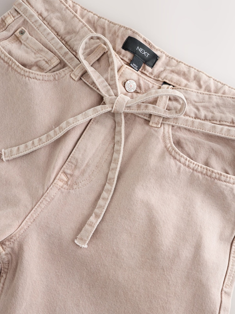 Pink Tie-Waist Cropped Wide Leg Jeans - Image 2 of 4 Pink Tie-Waist Cropped Wide Leg Jeans - Image 2 of 4
