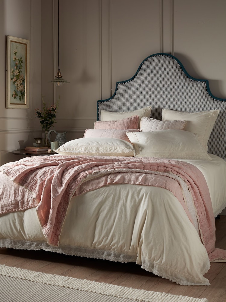 Secret Linen Store Cream Pia Embroidered 100% Cotton Duvet Cover - Image 1 of 4