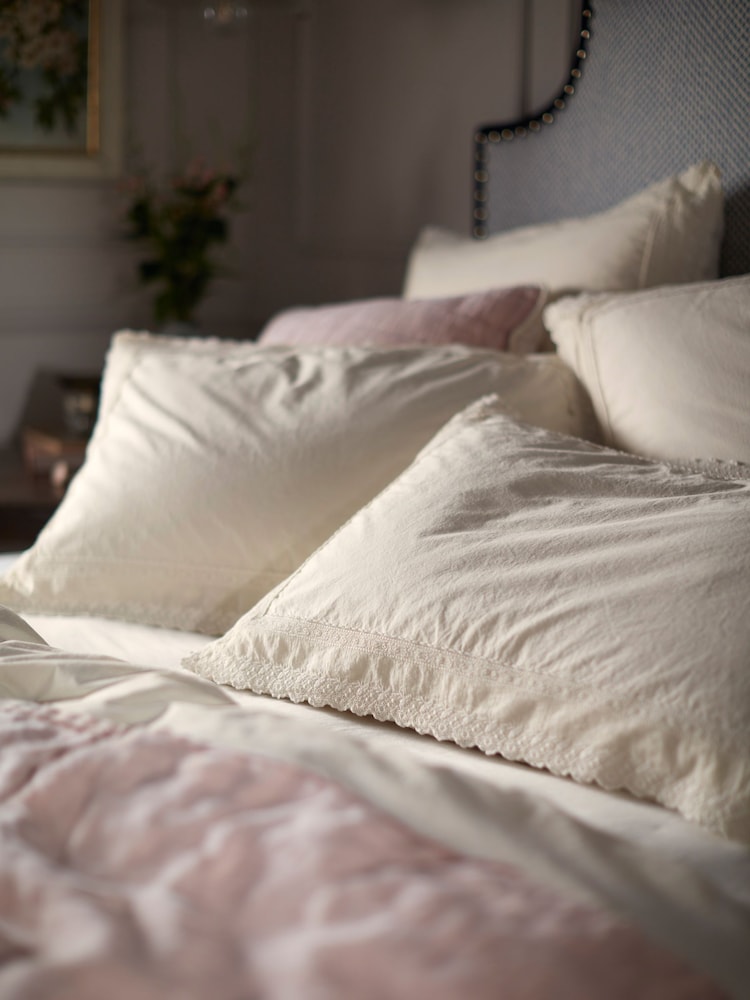 Secret Linen Store Cream Pia Embroidered 100% Cotton Duvet Cover - Image 2 of 4