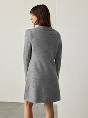 Grey Button Down Long Sleeve Collar Knitted Dress - Image 4 of 8