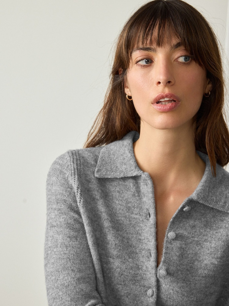 Buy Grey Button Down Long Sleeve Collar Knitted Jumper Dress from Next USA