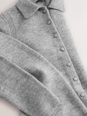 Grey Button Down Long Sleeve Collar Knitted Dress - Image 8 of 8