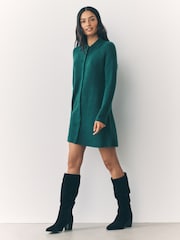 Teal Blue Button Down Long Sleeve Collar Knitted Dress - Image 2 of 7