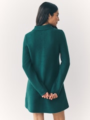 Teal Blue Button Down Long Sleeve Collar Knitted Dress - Image 3 of 7