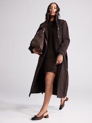 Chocolate Brown Roll Edge Knitted Mini Dress With Wool - Image 2 of 7