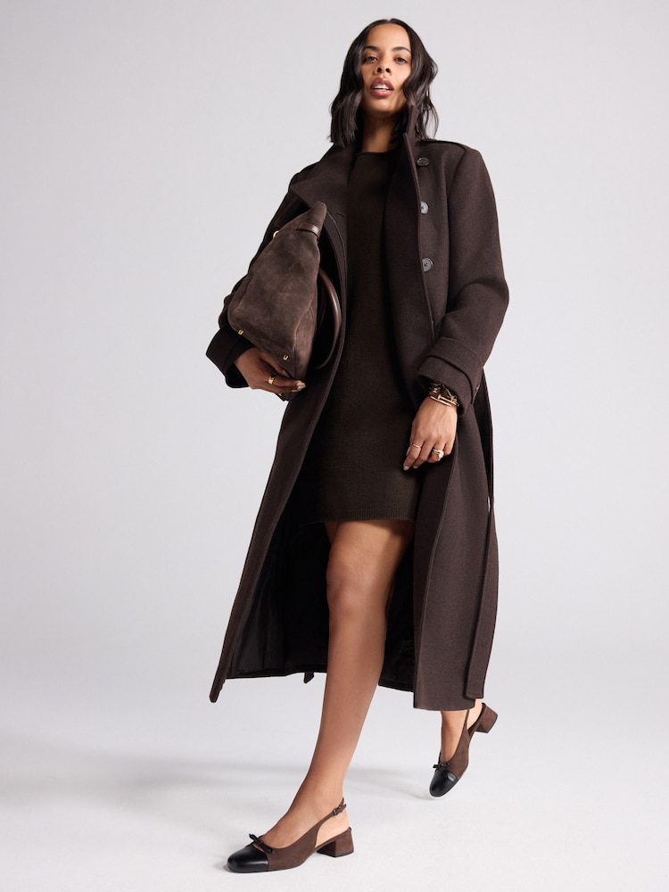 Chocolate Brown Roll Edge Knitted Mini Dress With Wool - Image 2 of 7