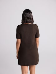 Chocolate Brown Roll Edge Knitted Mini Dress With Wool - Image 3 of 7