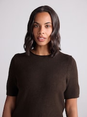 Chocolate Brown Roll Edge Knitted Mini Dress With Wool - Image 4 of 7