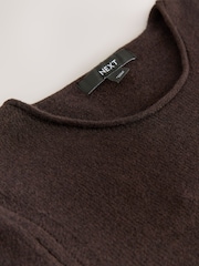 Chocolate Brown Roll Edge Knitted Mini Dress With Wool - Image 6 of 7