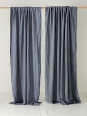Secret Linen Store French Blue 100% Linen Loop Top Slot Header Single Curtain - Image 1 of 2