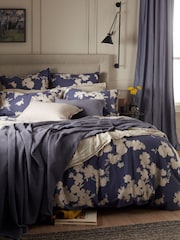 Secret Linen Store Ink Blue Flower Press Linen Blend Duvet Cover - Image 1 of 4